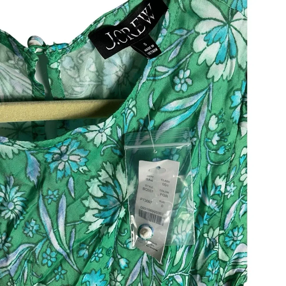 JCrew Gwyneth Dress Womens 0 Green Floral Marigold Bloom Lightweight Midi Spring